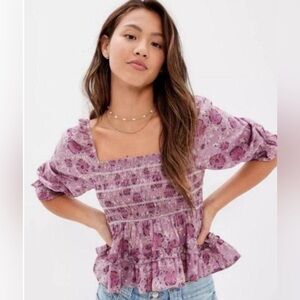 American Eagle Outfitters Square Neck Smocked Babydoll Blouse